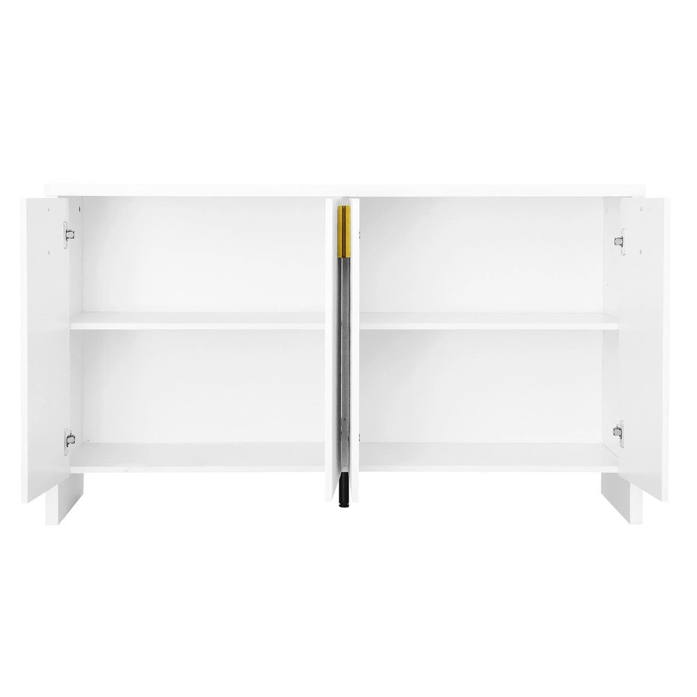 Sideboard Moderno ¨C MINIMAL ¨C Bianco, Ante con Maniglie Dorate, Ripiani Regolabili