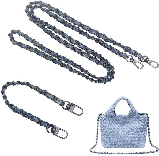 Taschino a Catena 2 Pezzi - Catena Metallica per Borsa - Cinturino in Denim con Stile - Catena da Braccio per Borsa - Cinturino di Sostituzione per Spalla - Lunghezza 25cm/120cm