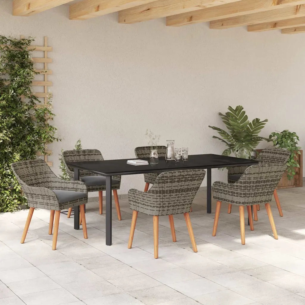 Set da Pranzo per Giardino con cuscino 7 pcs Grigio polyrattan 3261689