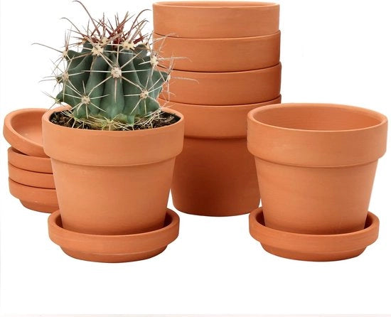 Mini vasi terracotta - vasi per piante con sottopiede - 6 pezzi - 10 x 10 cm
