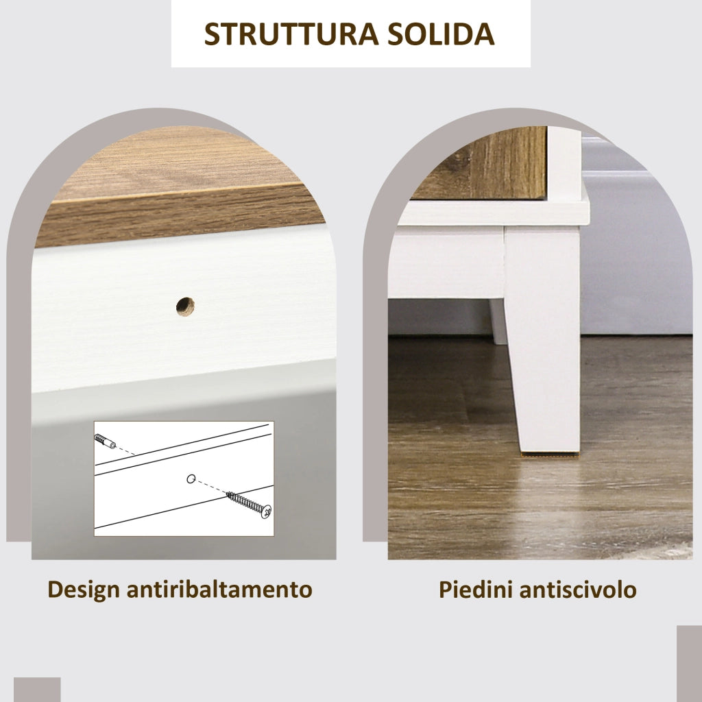 Easycomfort Mobile Cucina Stile Rustico con Armadietti e Cassetto, 76.6x 35x 81.5cm, Bianco e Marrone