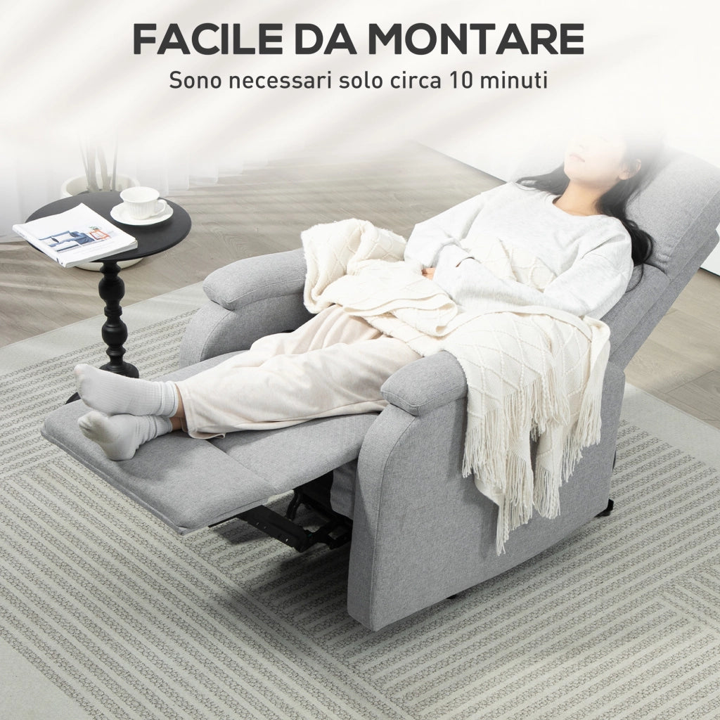 Poltrona Reclinabile Massaggiante in Tessuto Velluto con Poggiapiedi ¨C Minimal ¨C Grigio Scuro