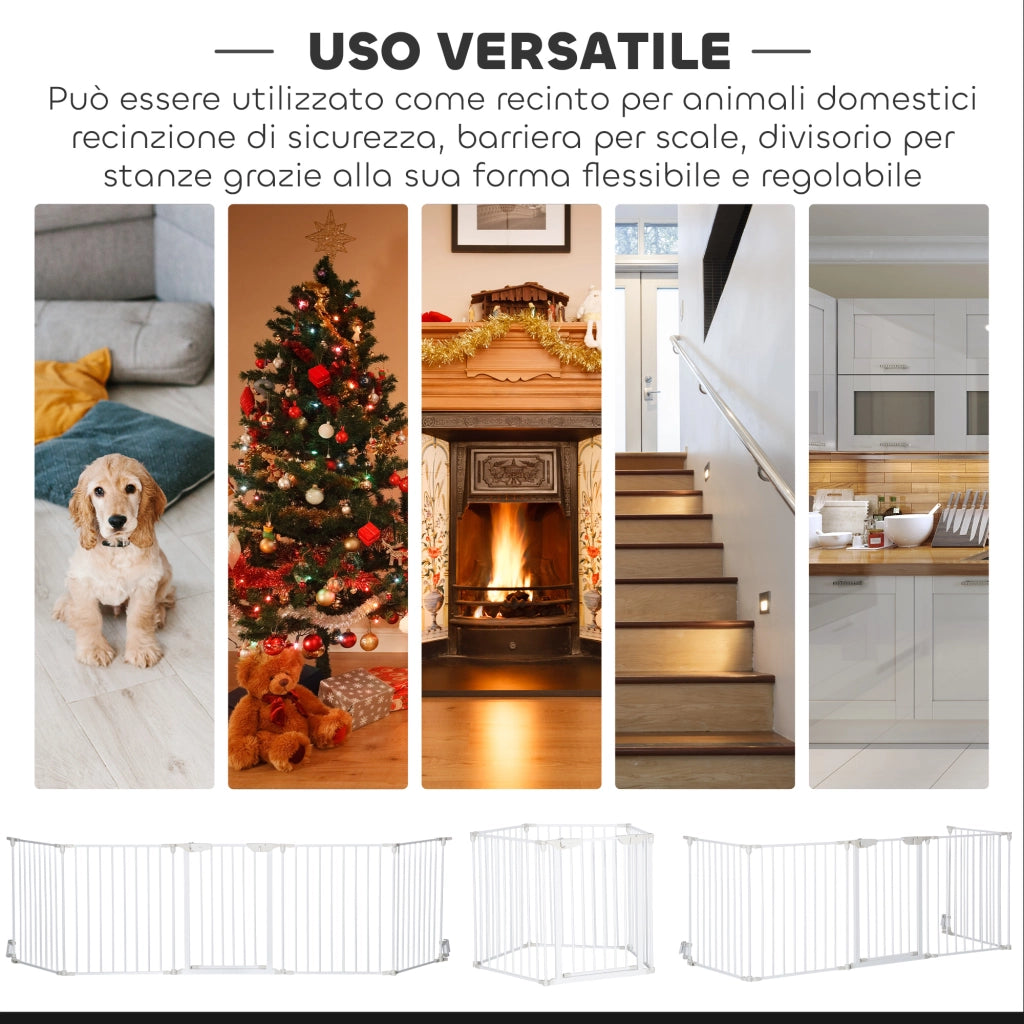 Cancello per Cani Regolabile Pieghevole ¨C Minimal ¨C Bianco 300x74.5 cm