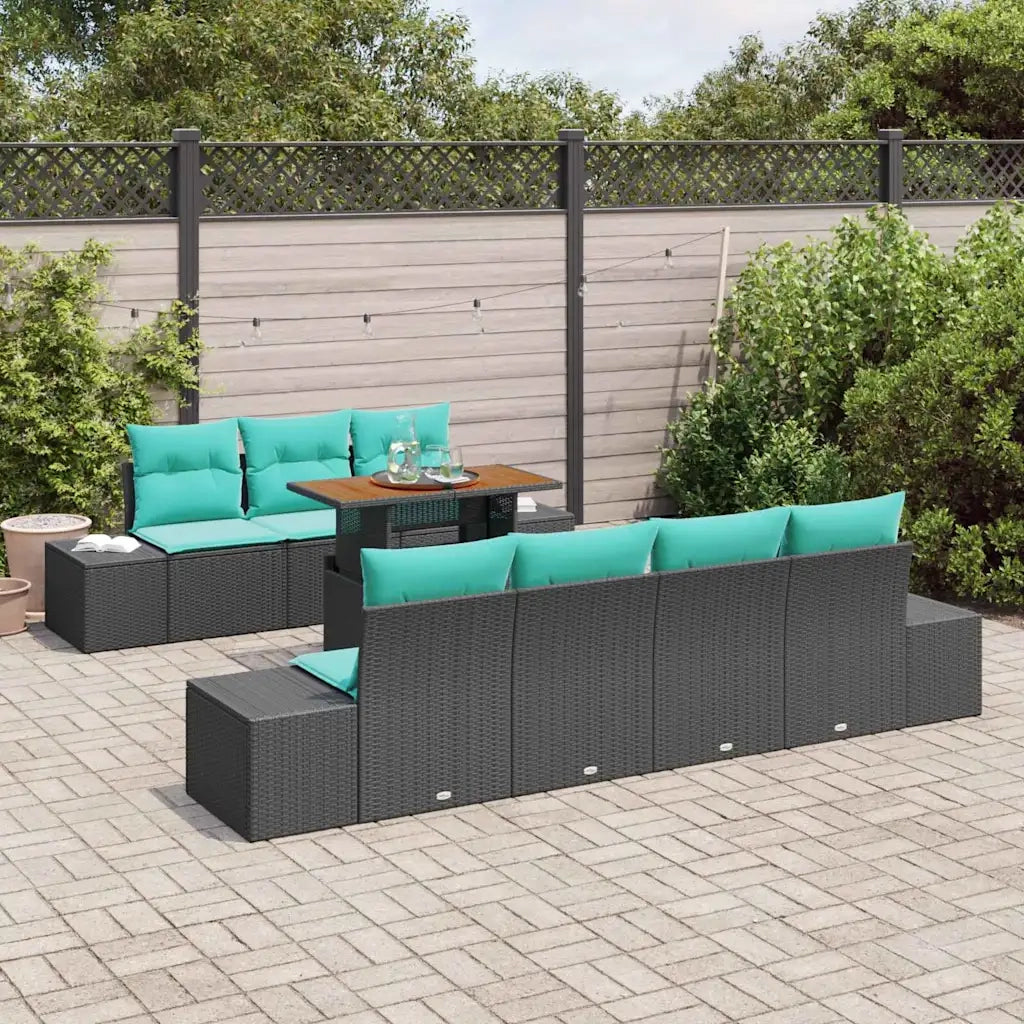 Set Divano da Giardino 8 pz Nero Poly Rattan 3358664