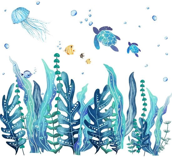 Decorazione per Parete Oceano - Tartaruga Marina - Meduse - Pesci - Rimovibile - Decorazione in Vinile
