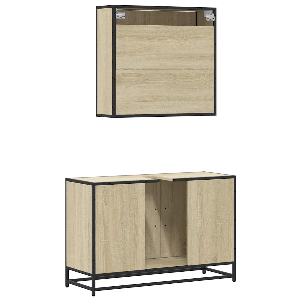 Set Mobili da Bagno 2 pz Rovere Sonoma in Legno Multistrato