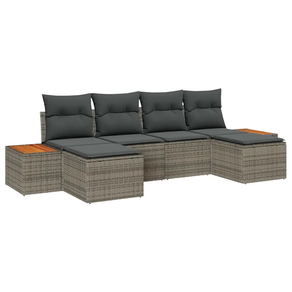 Set Divano da Giardino con cuscino 6 pcs Grigio polyrattan