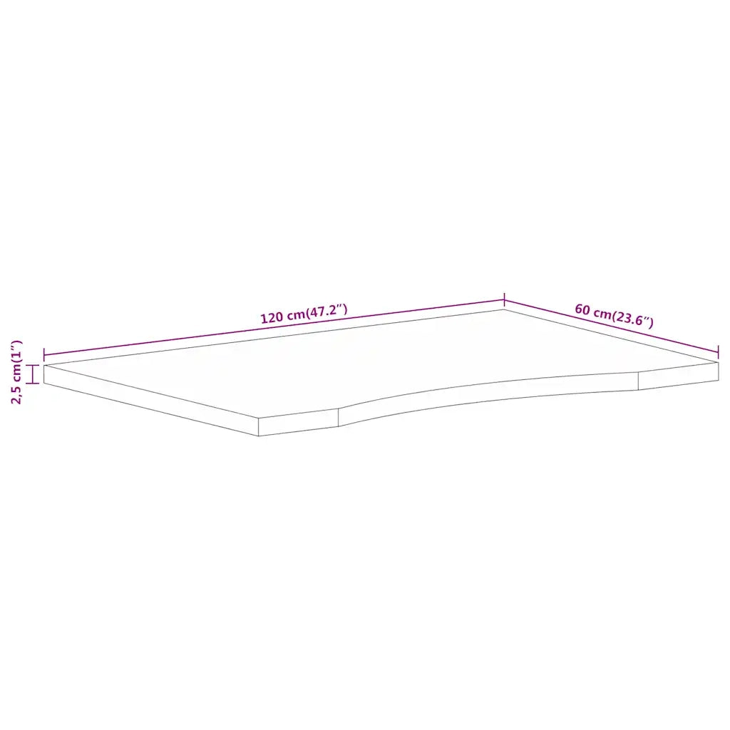 Piano Scrivania con Curva 120x60x2,5cm Massello Grezzo di Mango 370218