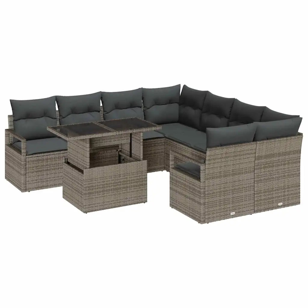 Set Divano da Giardino con cuscino 9 pcs Grigio polyrattan
