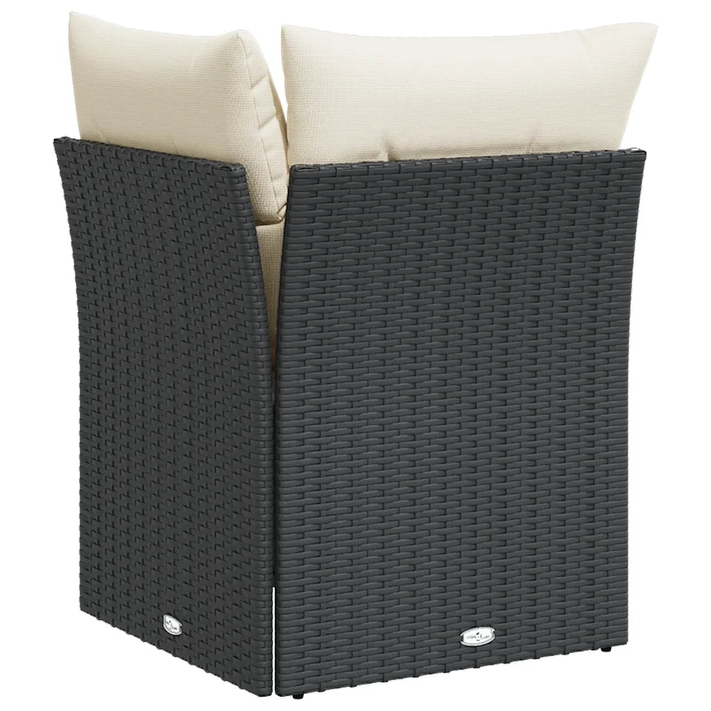 Divano Angolare da Giardino con Cuscini Nero in Polyrattan 366012
