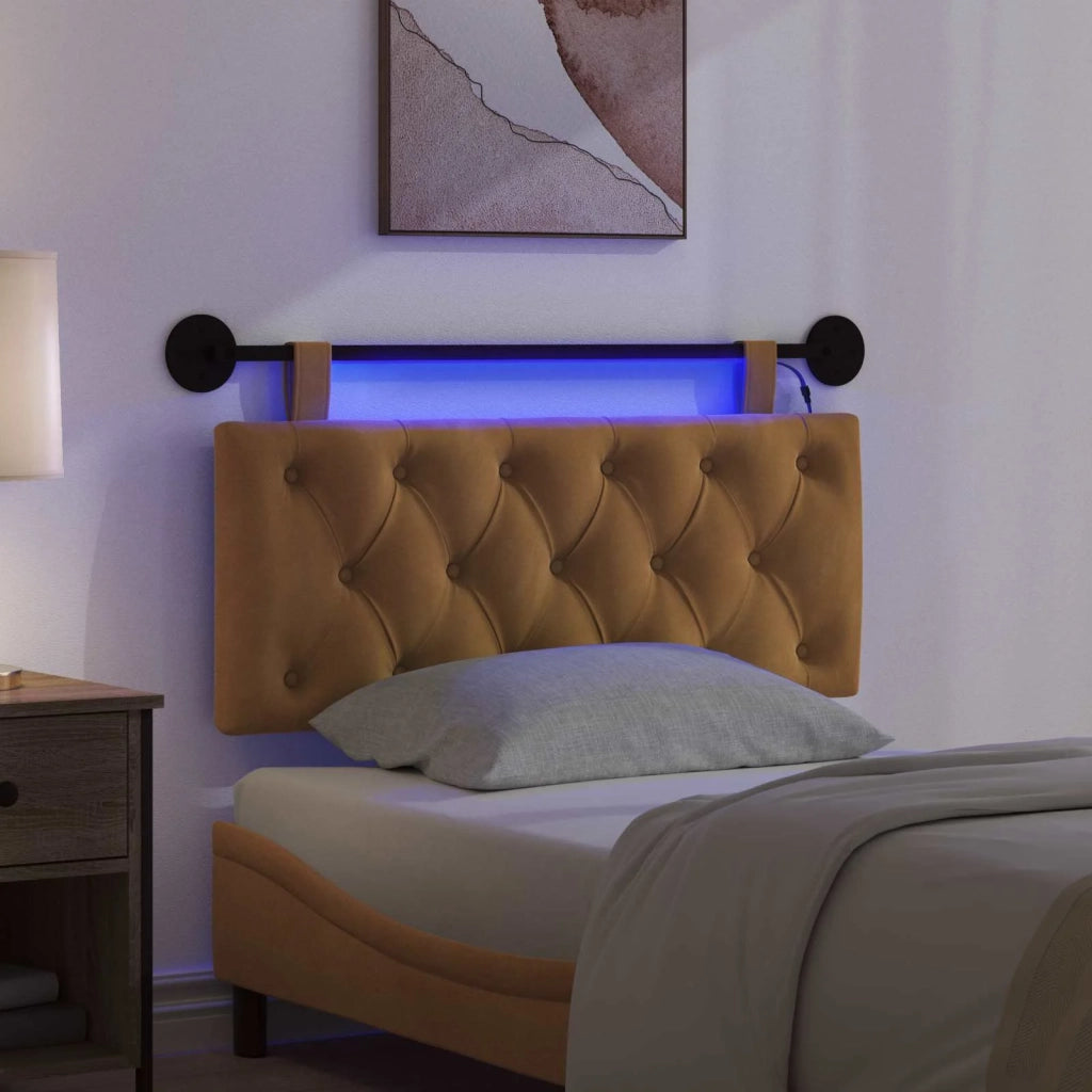Testiera | Testata sospesa Con luce LED Marrone Velluto