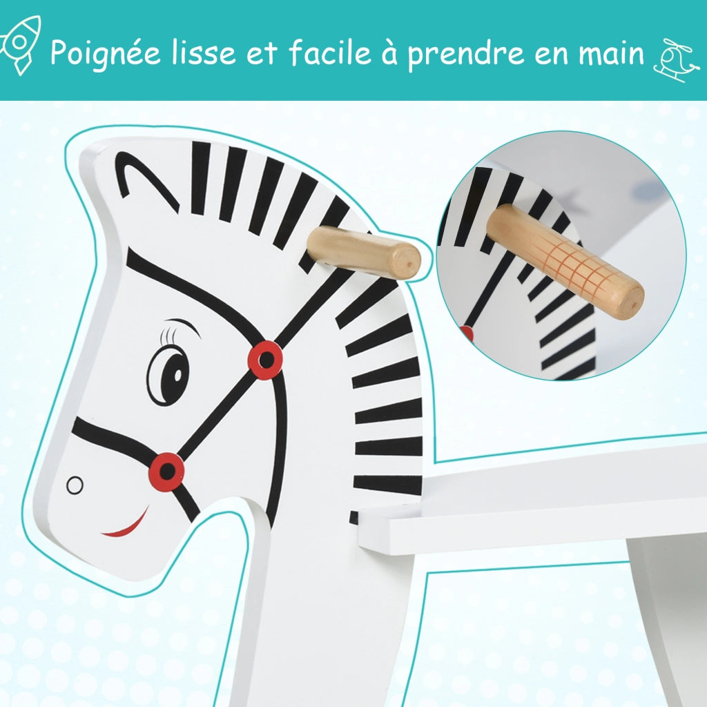 Cavallo a Dondolo Zebra ¨C Minimal ¨C Legno Naturale 80x40x60