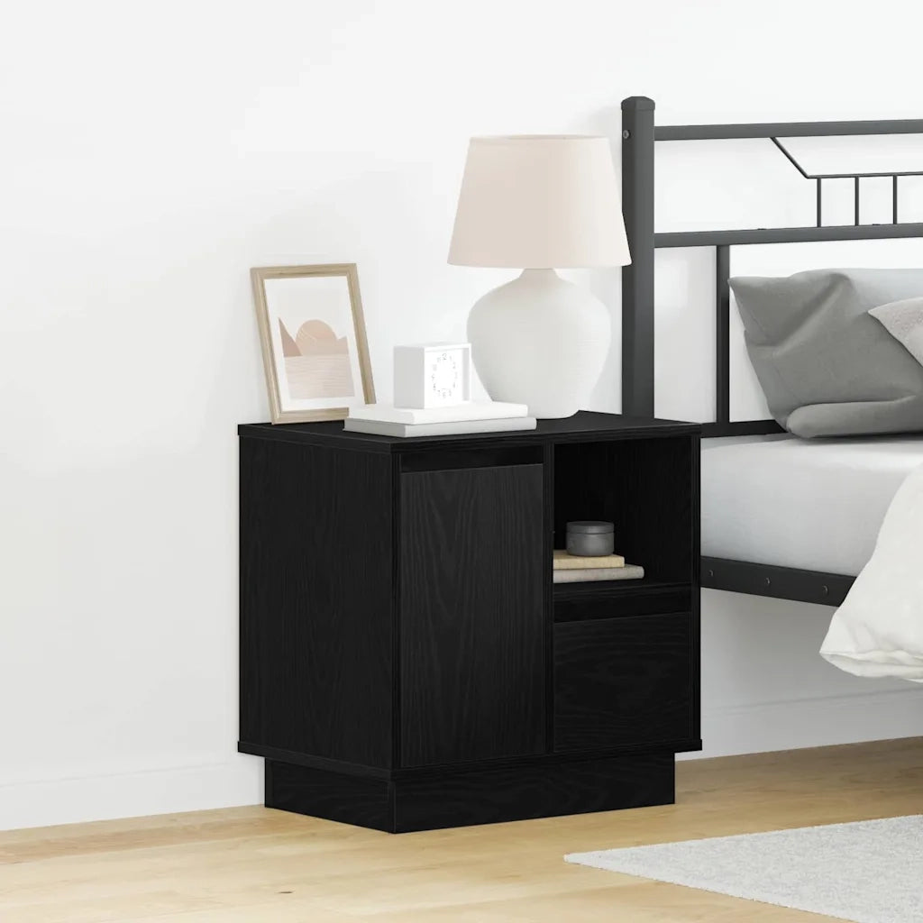 Comodino | Armadio da Notte | Mobiletto da notte con cassetto Rovere Nero 50 x 34,5 x 50 cm.