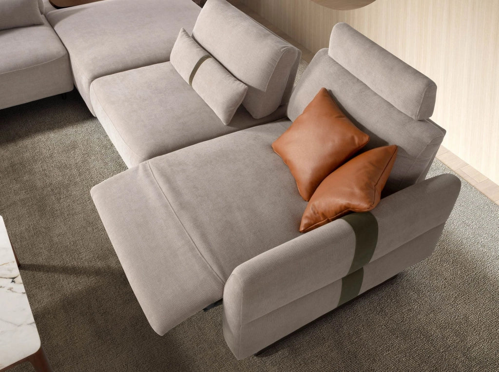 Divano chaise longue relax modulare sinistro in tessuto sabbia