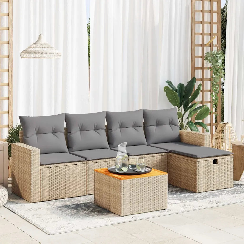 Set Divano da Giardino 6 pz con Cuscini Beige in Polyrattan 3325783