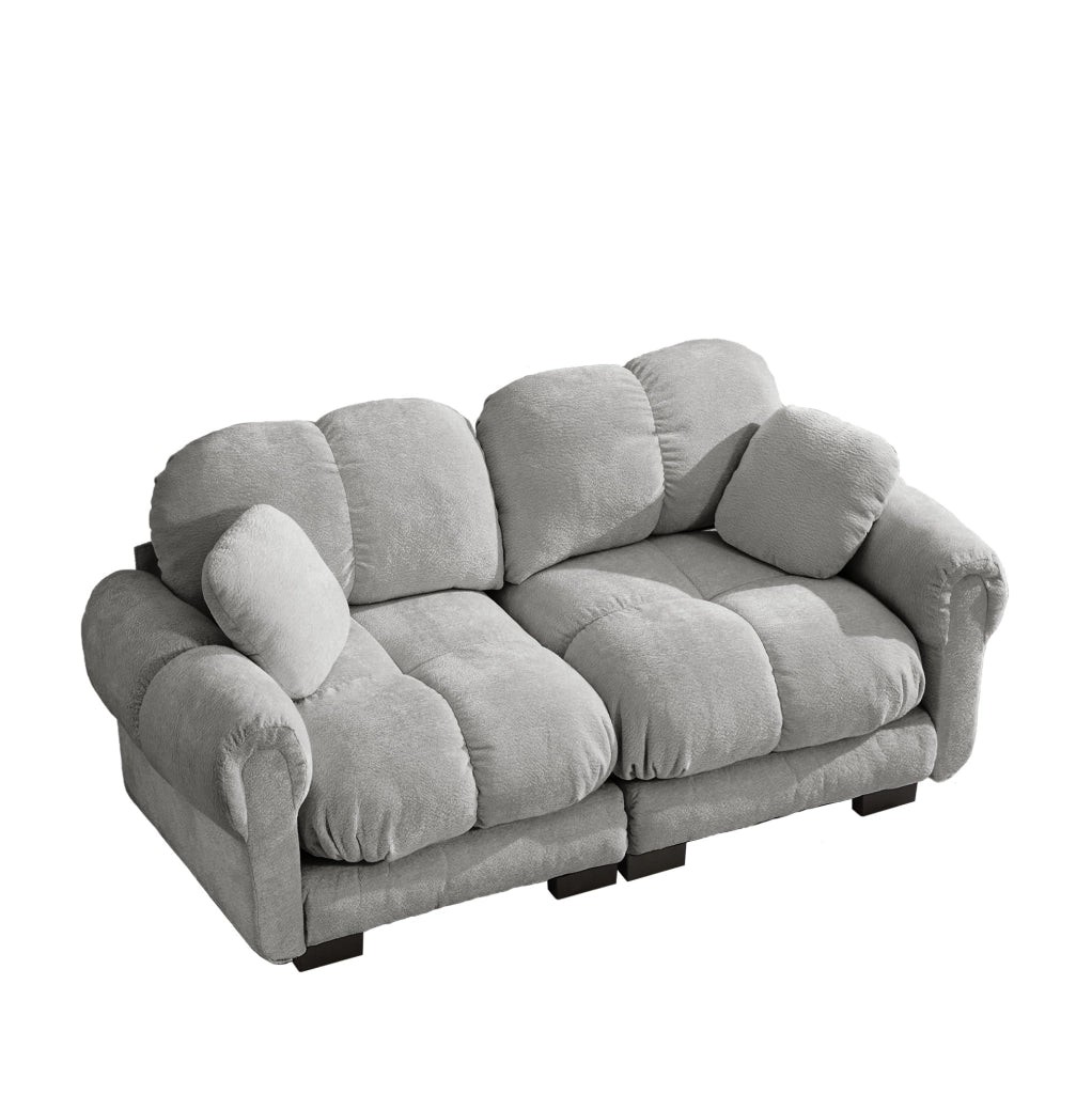 Divano modulare in chenille con cuscini trapuntati 190x86x90 cm; grigio chiaro