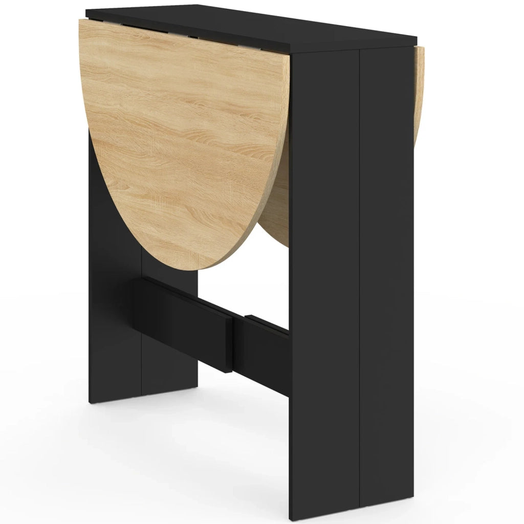 IDMarket - EDI Consolle rotonda pieghevole 2-4 persone in legno nero piano in faggio 103 x 76 cm