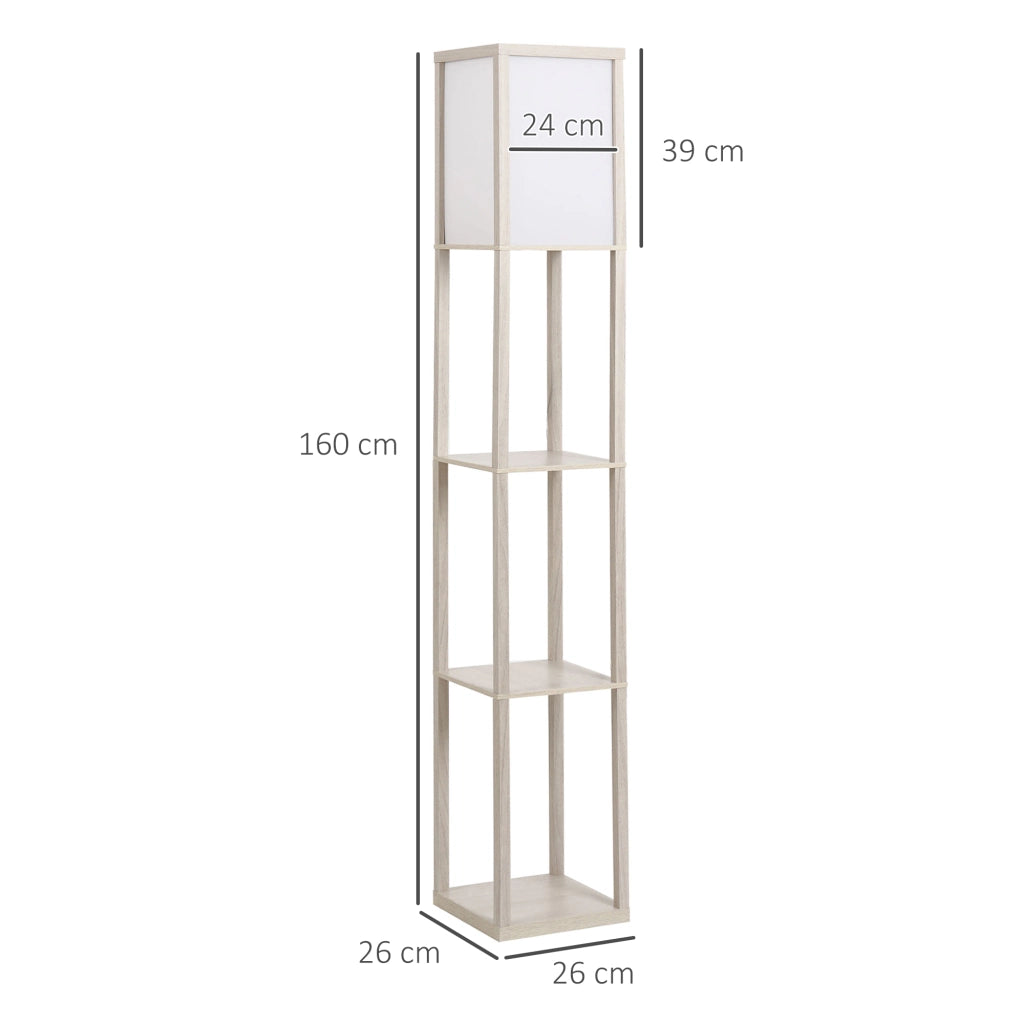 Lampada da terra con 3 ripiani, illuminazione per interni, E27, fino a 40W, E1-MDF, acrilico, rovere+bianco, 26x26x160 cm