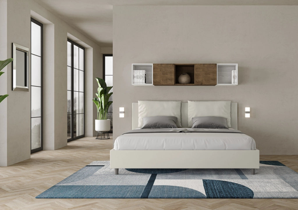 BS COM Letto matrimoniale king size contenitore imbottito 200x200 similpelle bianco