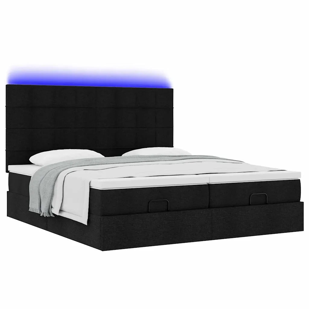 Struttura Letto Pouf con Materassi Nero 200x200 cm in Tessuto 3314550
