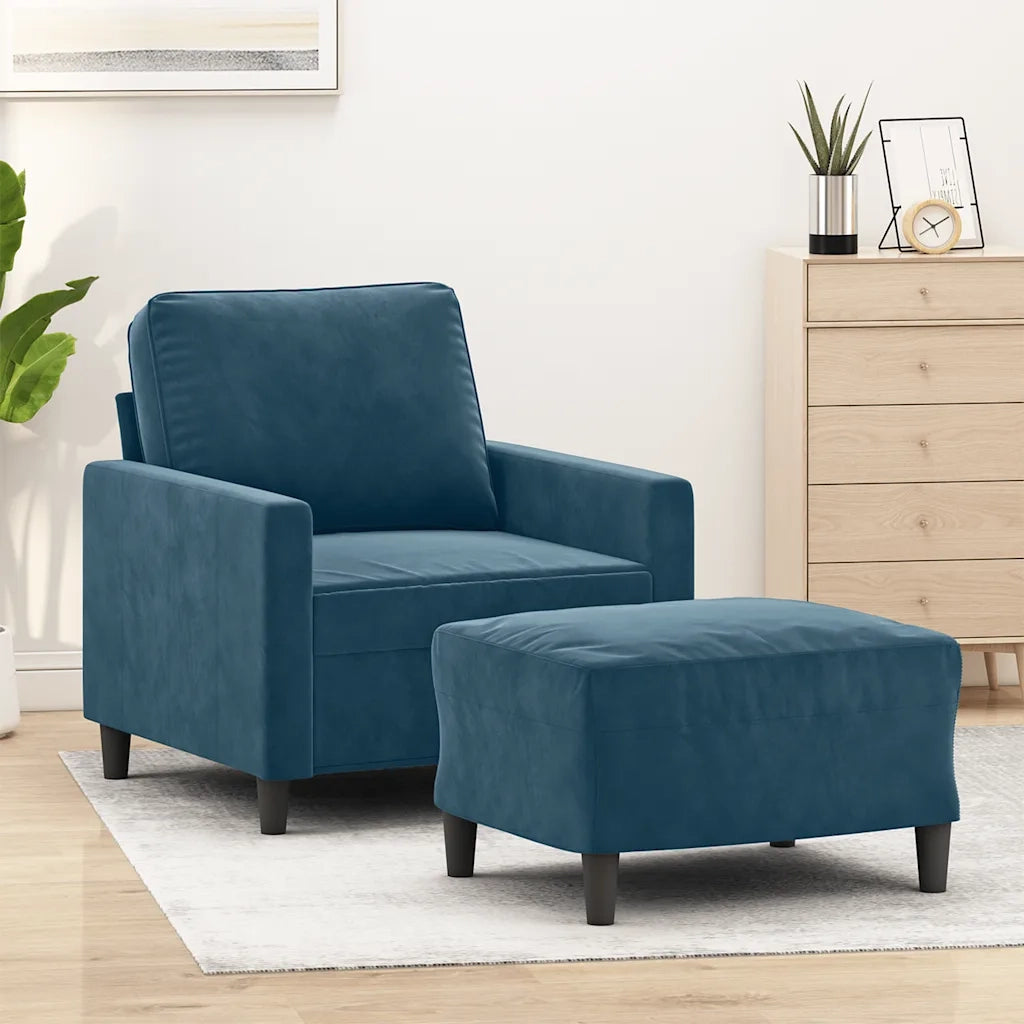 Poltrona | Sedia Relax con Poggiapiedi Blu 60 cm in Velluto