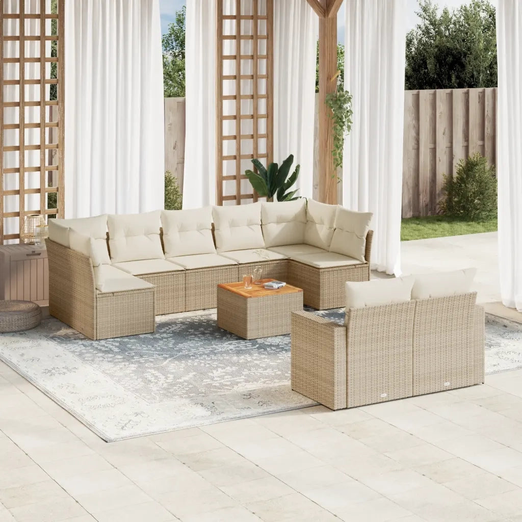 Set Divano da Giardino 10 pz con Cuscini Beige in Polyrattan 3256604