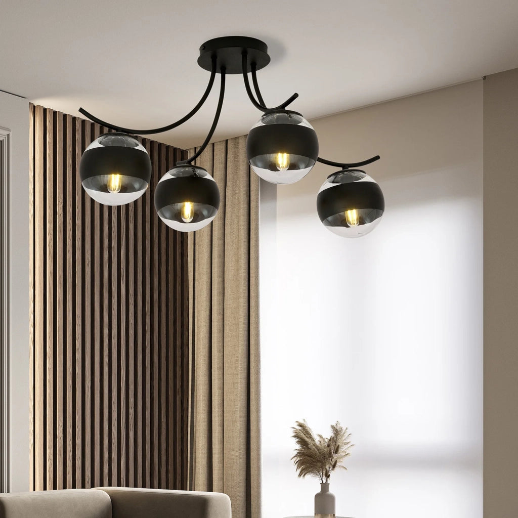 Plafoniera Moderna Coeo Acciaio Nero 4 Luci E14 Ip20