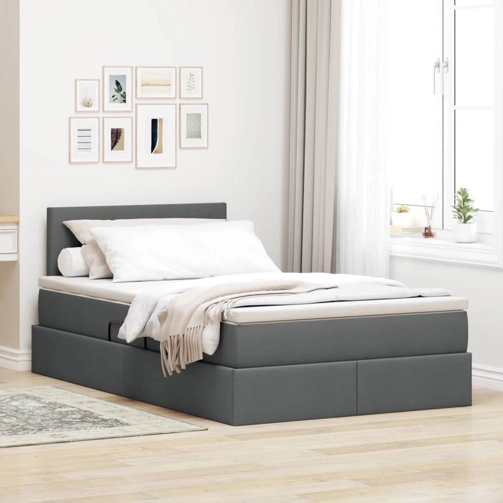 Letto con contenitore e LED Grigio scuro 120 x 190 cm Tessuto