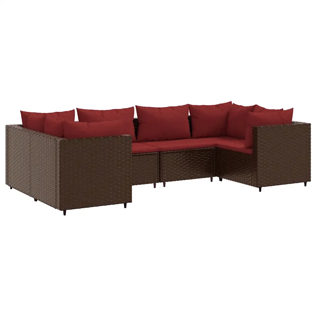 Set Mobili da Giardino 6pz con Cuscini in Polyrattan Marrone