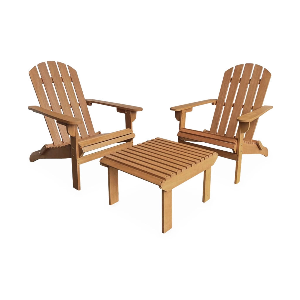 Set 2 poltrone in legno con poggiapiedi, marrone naturale