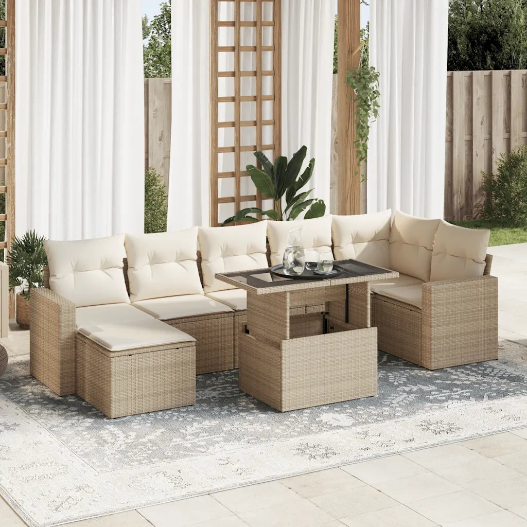 Set Divano da Giardino 8 pz con Cuscini Beige in Polyrattan 3326359