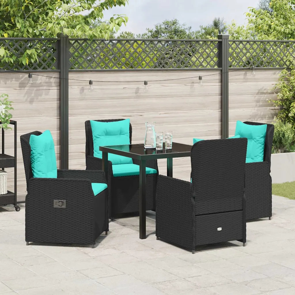 Set da Pranzo per Giardino 5 pcs Nero Poly Rattan