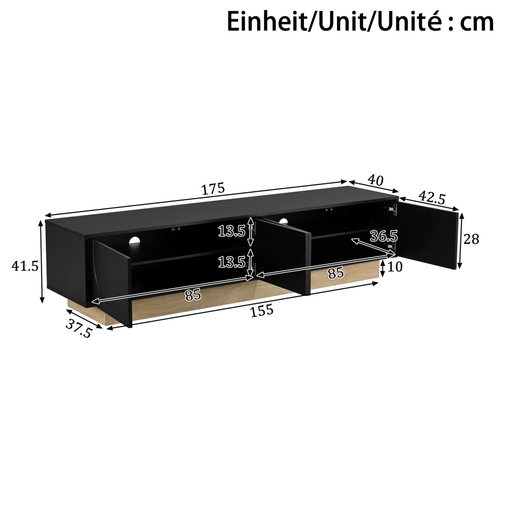 Cassettiera per TV nera in MDF lunghezza 175 cm