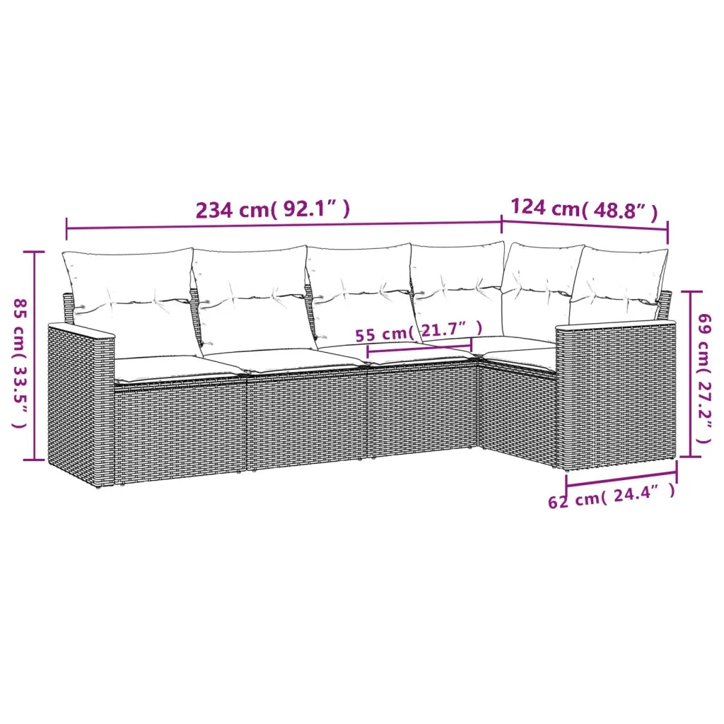 Set Divani da Giardino 5 pz | Set Salotto da Giardino con Cuscini in Polyrattan Nero
