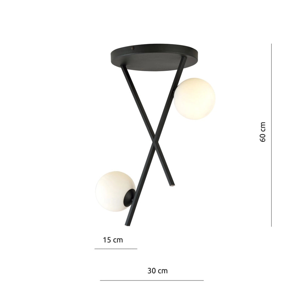 Plafoniera Emibig River 2 luci opale nero E14 30cm