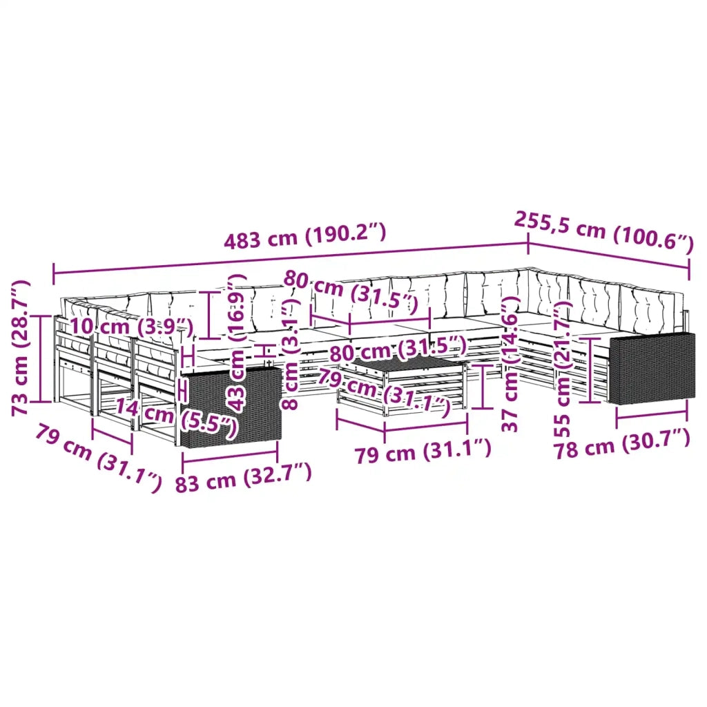 Set divani 11 pz Legno di Acacia Massello 3383941