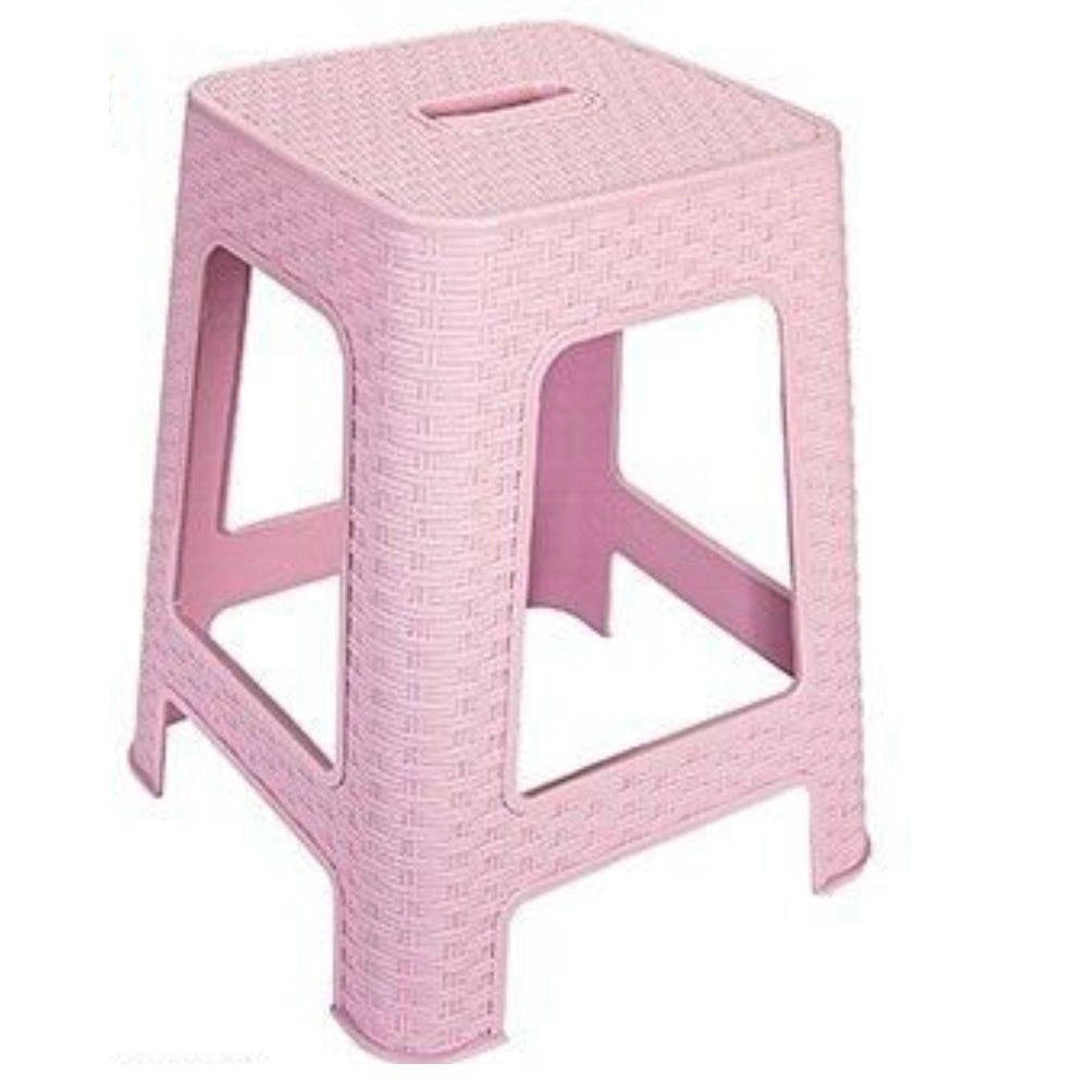 Trade Shop - Sgabello In Plastica Rattan Rosa H 45,5 Cm Sedia Complemento D'arredo Per Casa -