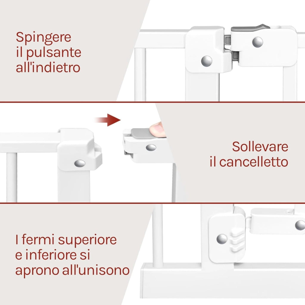 Cancelletto per Bambini in Metallo, Cancello per Scale e Porte con Apertura 75-107cm, Cancelletto per Cani Apribile in 2 Direzioni, Chiusura Doppia, Montaggio con/senza Foratura, Bianco