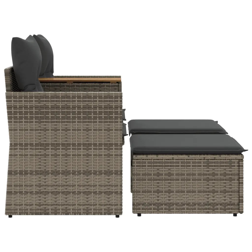 Divano da Giardino 2 Posti con Sgabelli Grigio in Polyrattan 365804