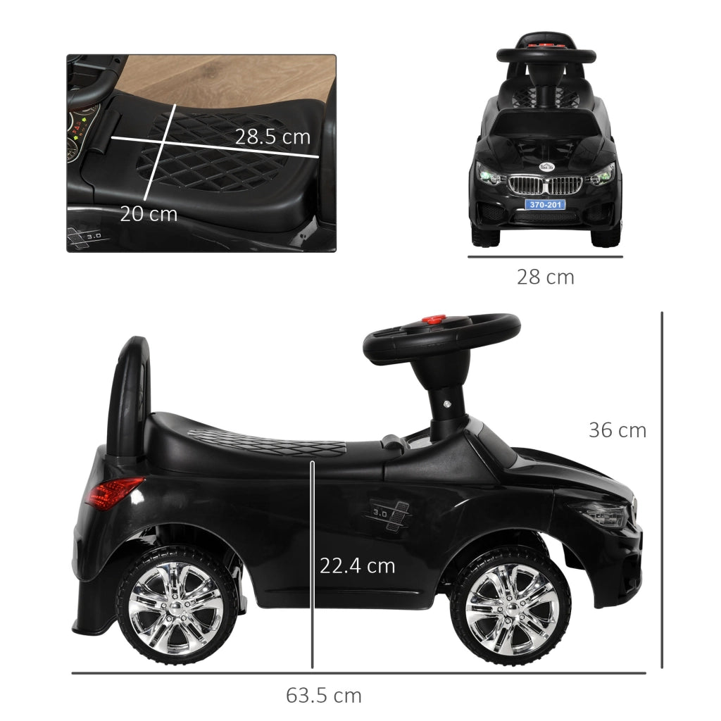 Macchina Cavalcabile per Bambini 63.5x28x36 cm con Fari e Musiche Integrate in PP Nero