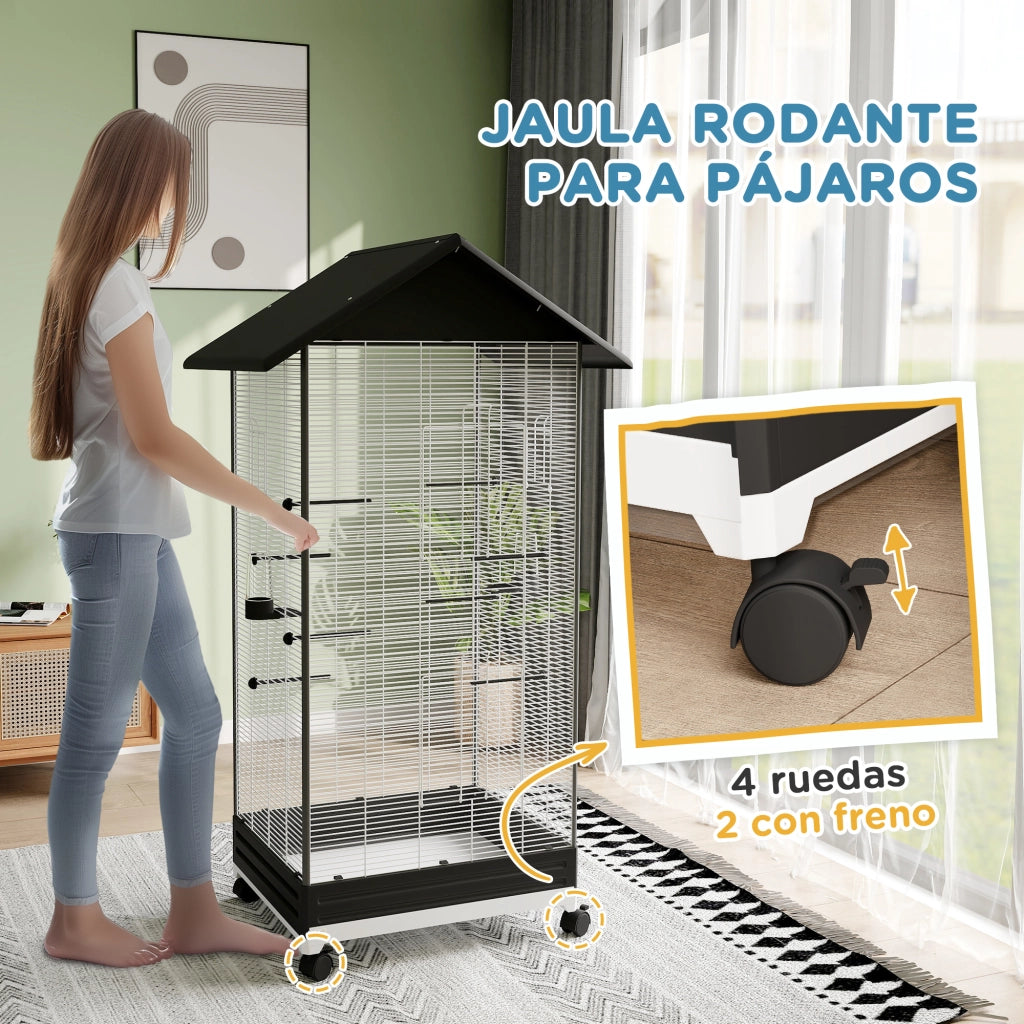 Gabbia per Uccelli con Ruote ¨C Zephmum ¨C 79x65x155 cm Nero
