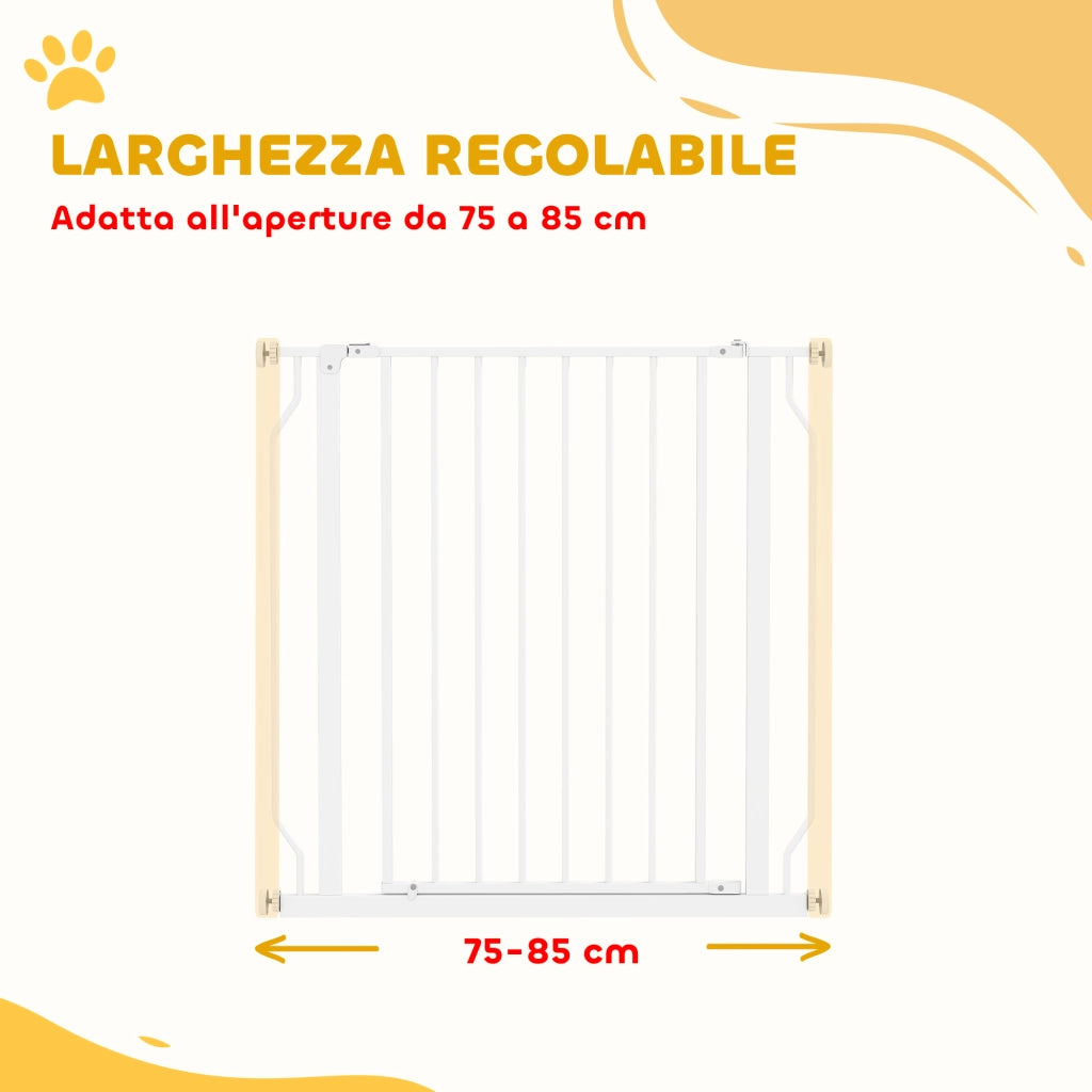 Cancelletto per Cani Estensibile e Regolabile per Scale e Porte. in Acciaio e ABS. 75-85x76 cm. Bianco