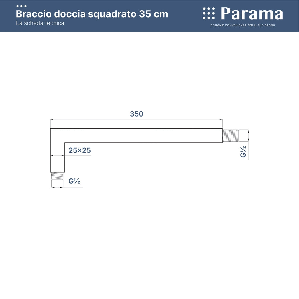 Braccio doccia a gomito in ottone cromato 35 cm