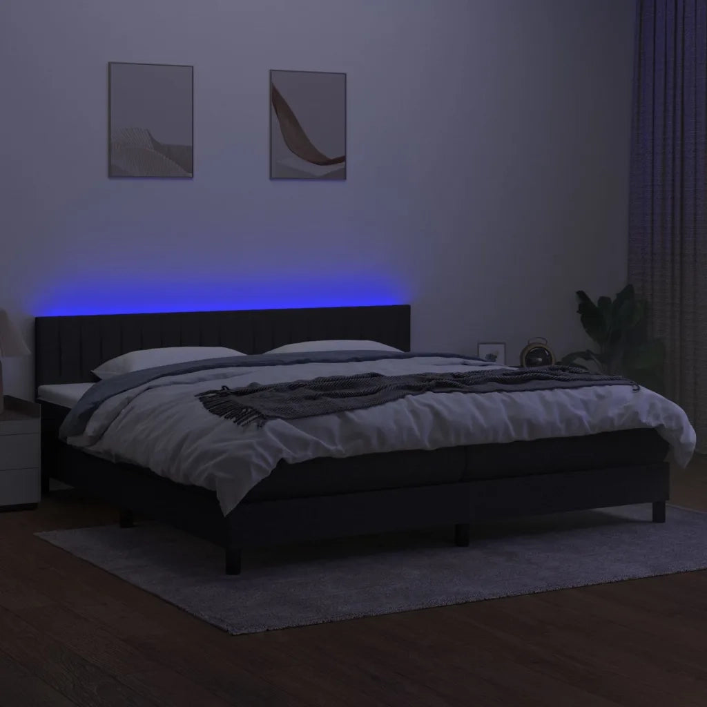 Letto a Molle Materasso e LED Nero 200x200cm in Tessuto 3133343