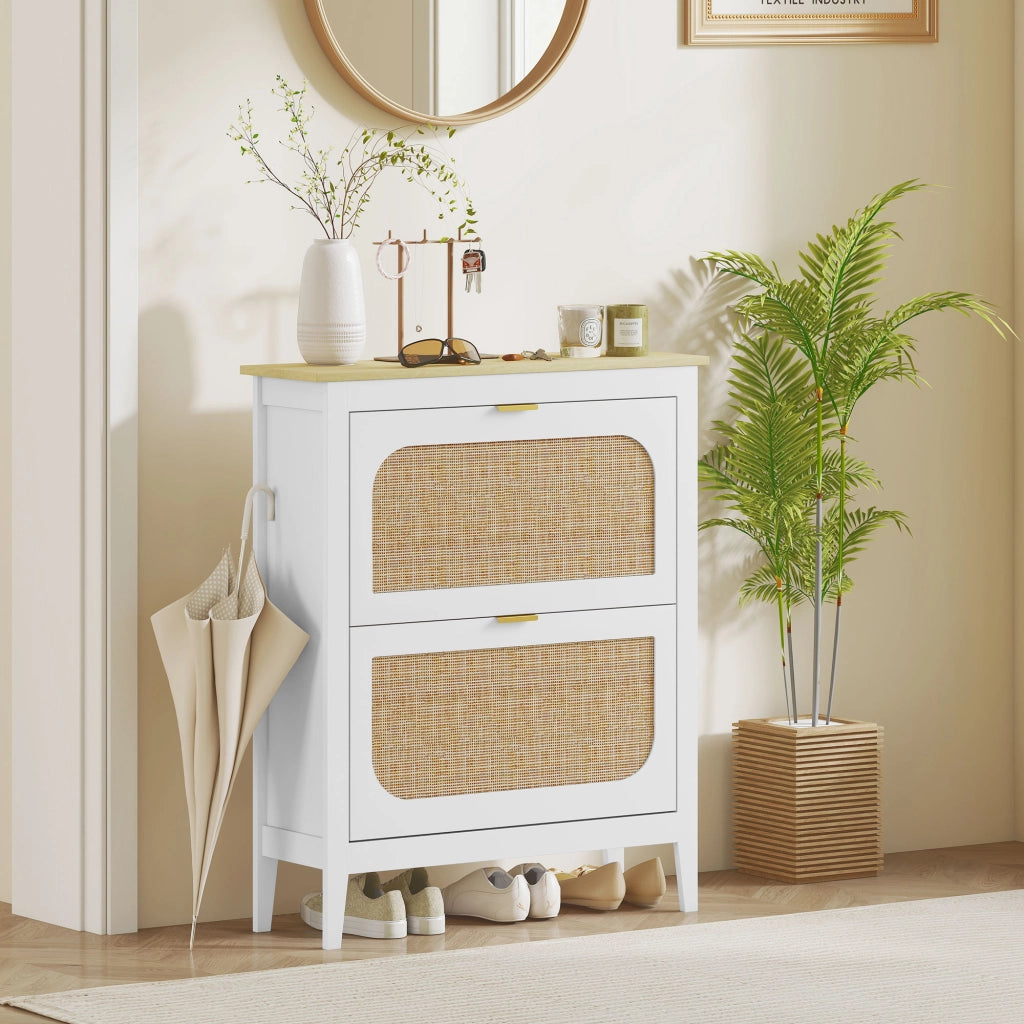 Mobiletto Scarpiera con 2 Cassetti ¨C Minimal ¨C 80x24x95.5 cm, Bianco
