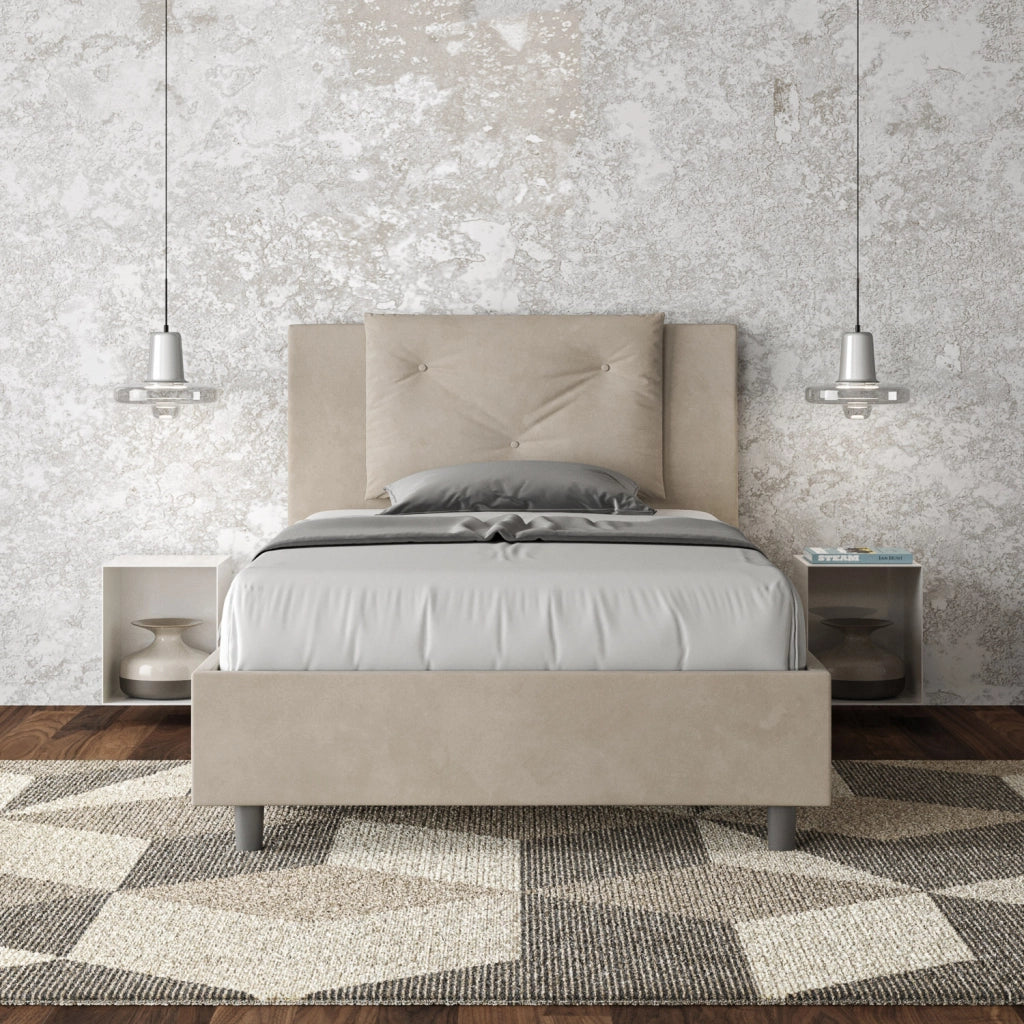 BS COM Letto una piazza e mezza contenitore imbottito 110x200 microfibra sabbia