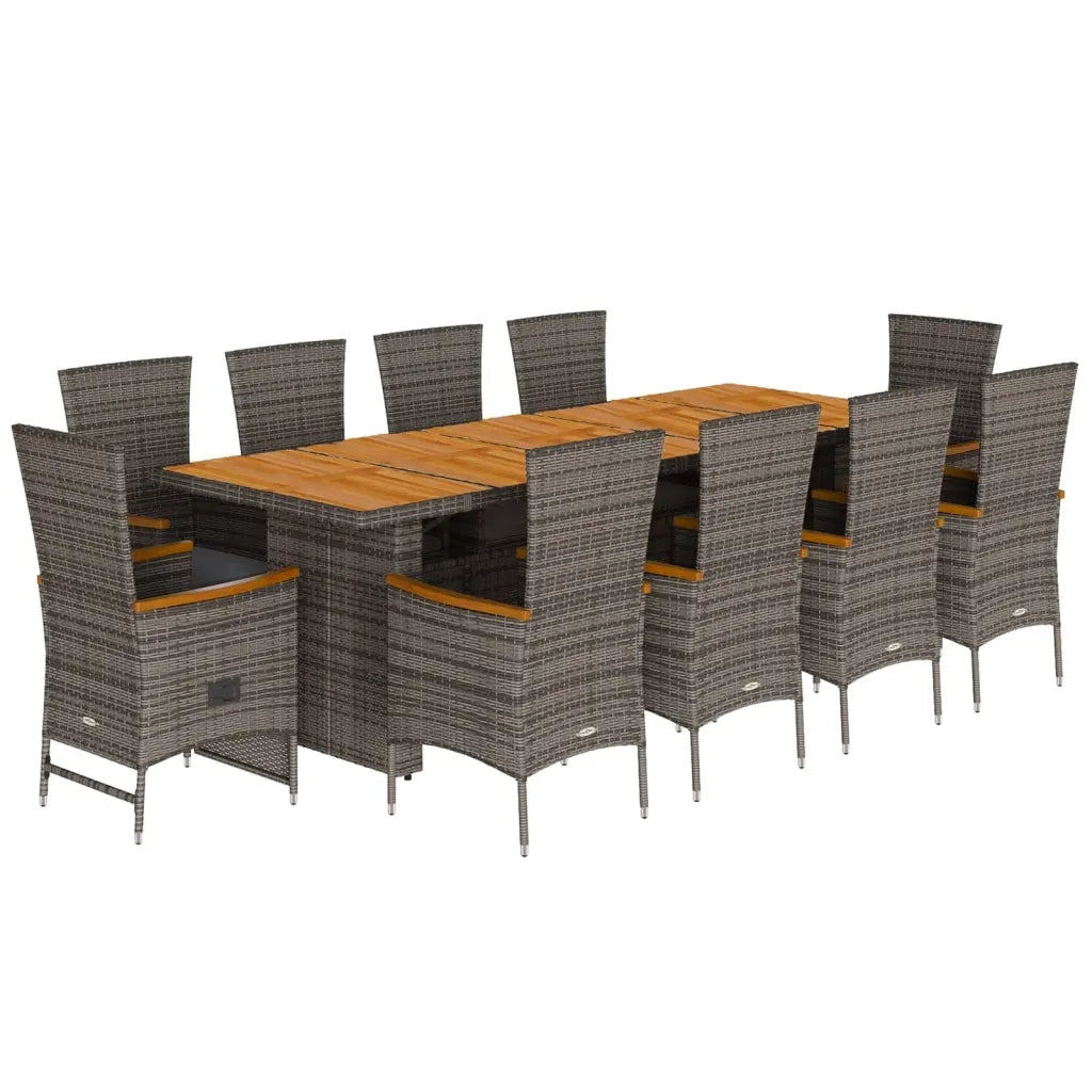 Set da Pranzo da Giardino 11pz con Cuscini in Polyrattan Grigio