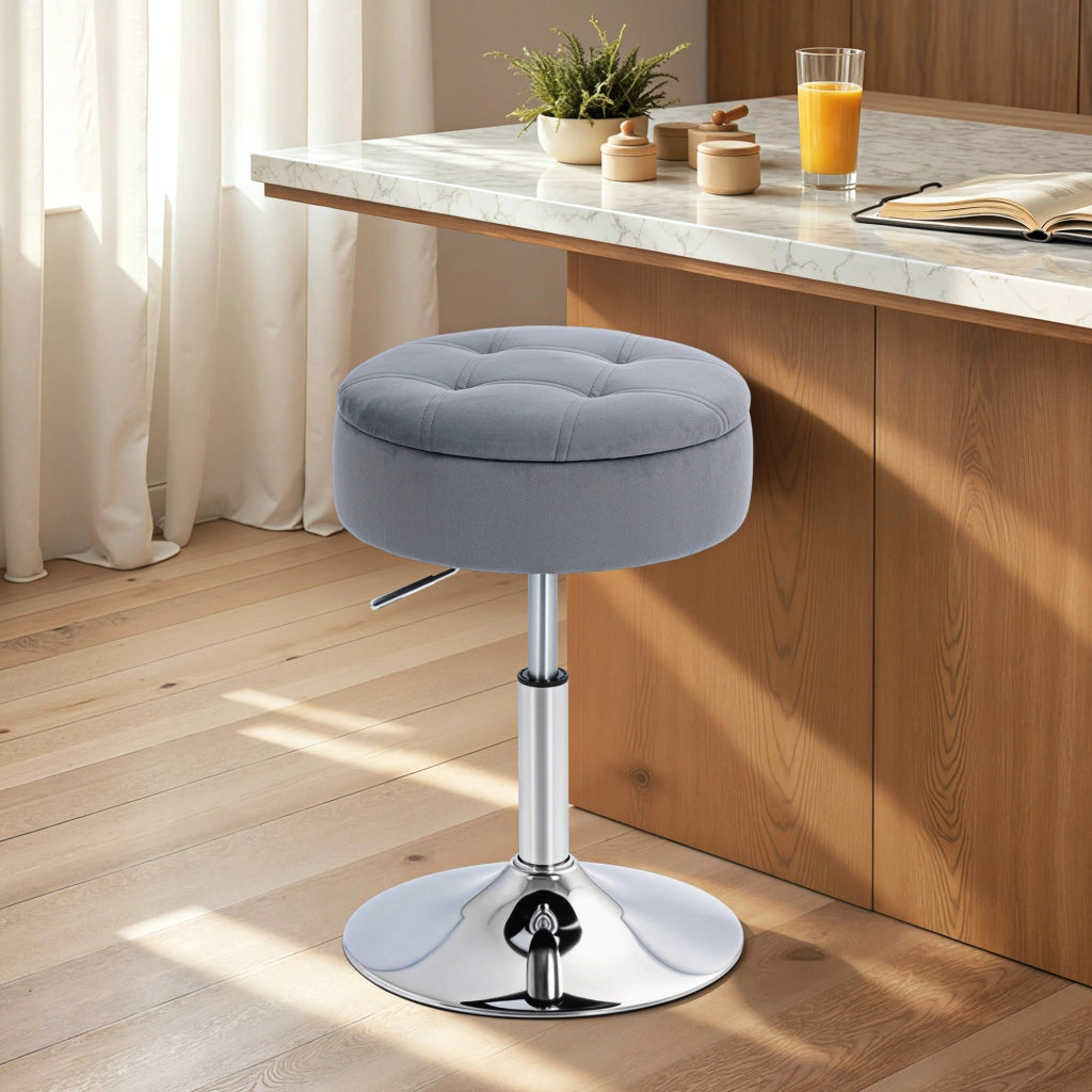 Sgabello da Bar Imbottito con Braccioli e Seduta Girevole ¨C Zephmum ¨C Grigio 39x39x65 cm