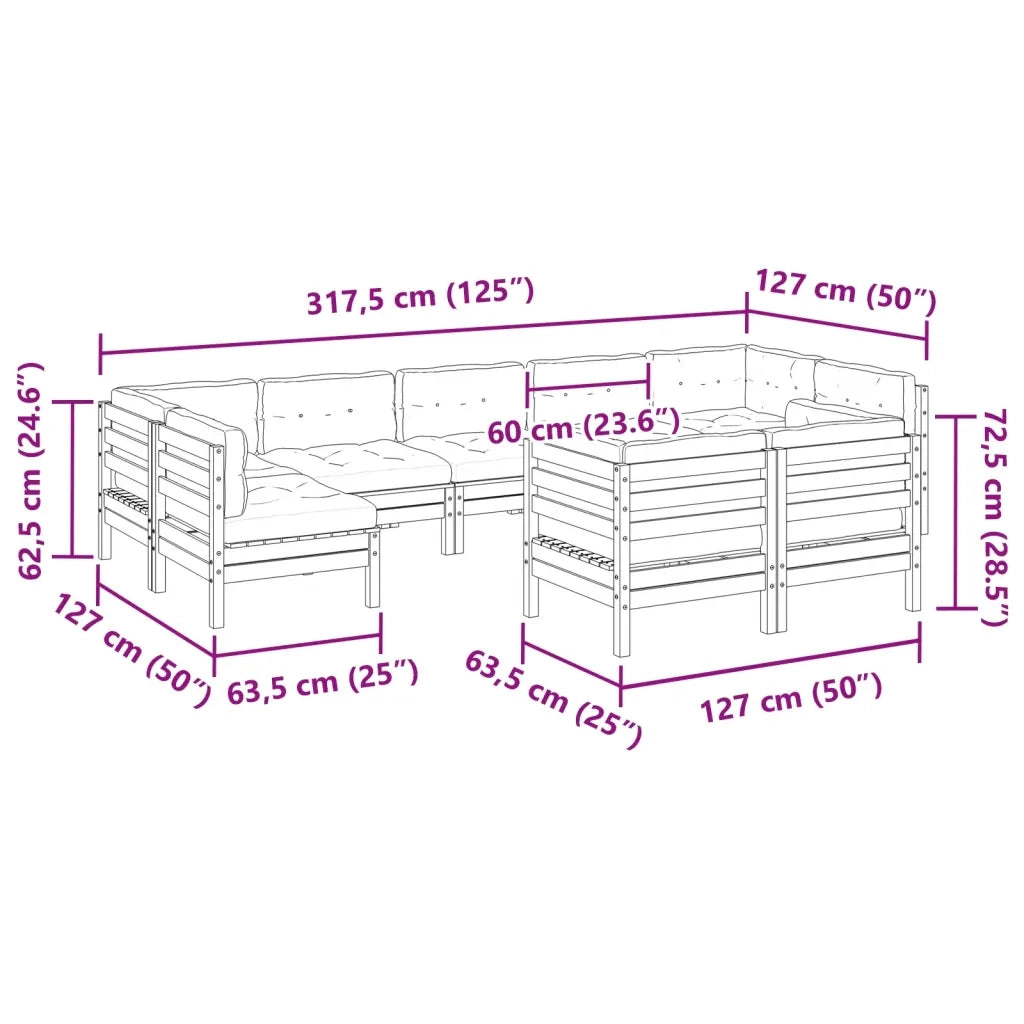 Set Divani da Giardino 9pz con Cuscini Legno Impregnato di Pino 3299635