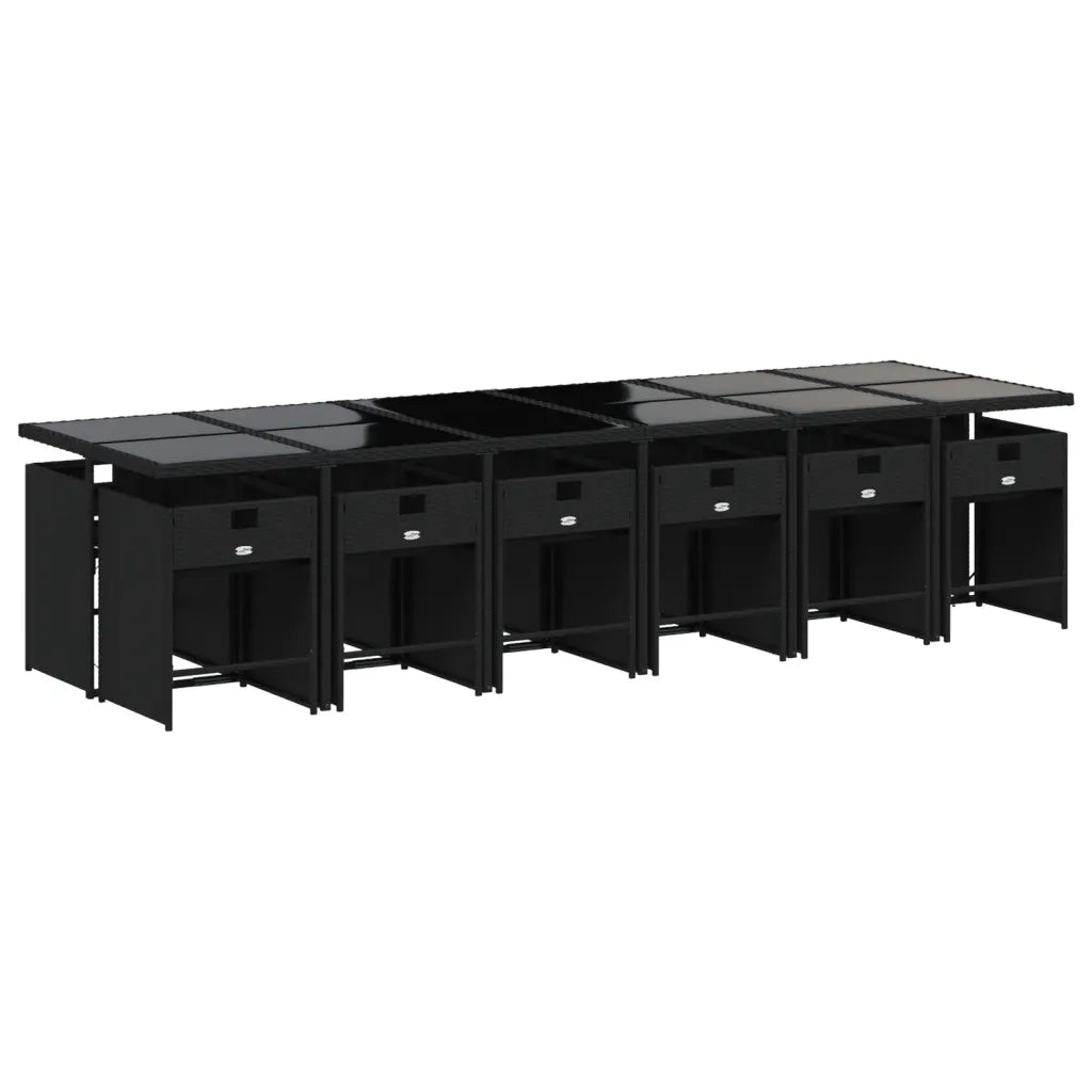Set da Pranzo da Giardino 13pz con Cuscini Nero in Polyrattan 3277890